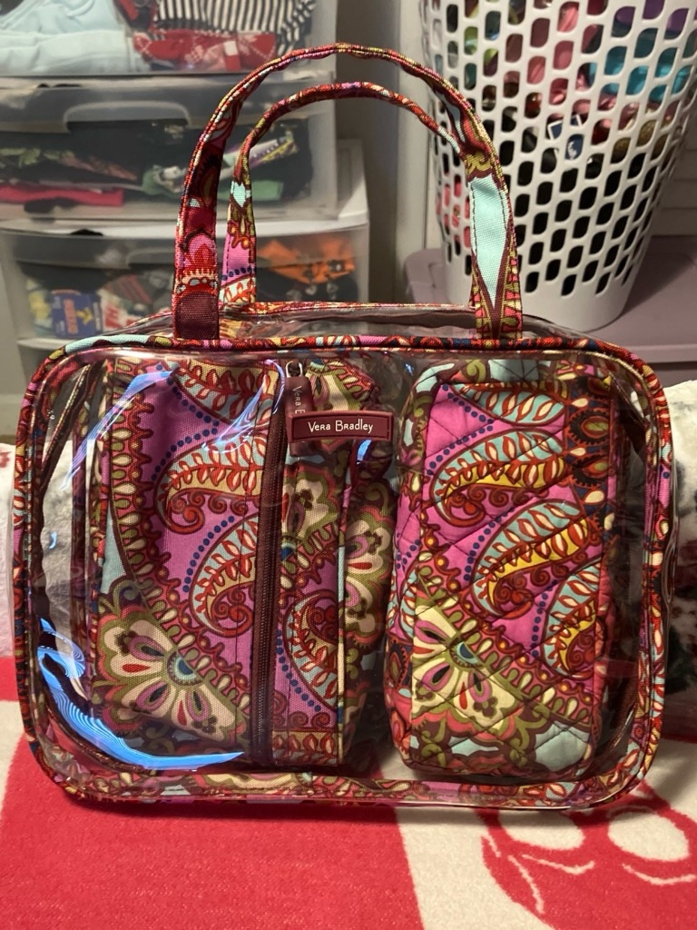 Vera Bradley Pink Paisley Clear Travel Cosmetic Bag Set